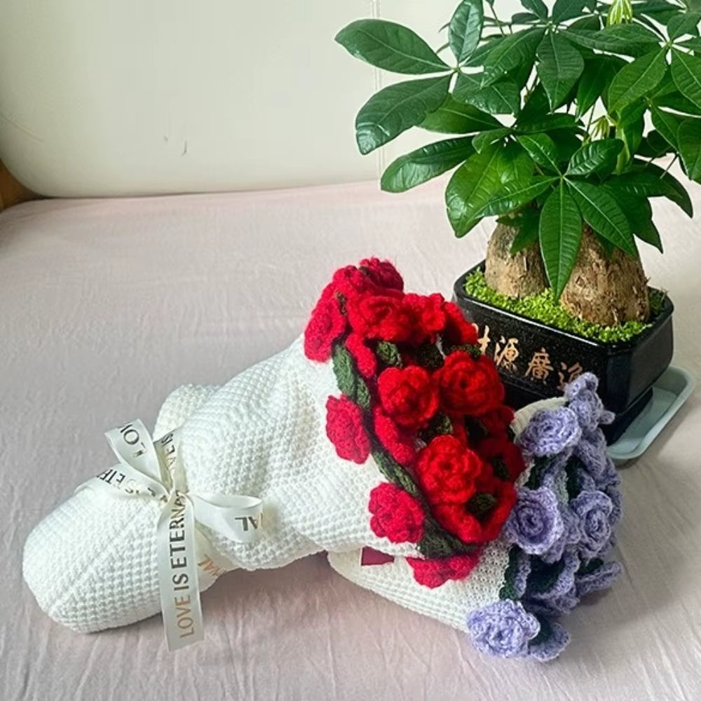 Handmade Gift Crochet Rose Bouquet Blanket Fashion Finished Knitted Flower Blanket Soft Rose Nap Blanket Valentine'S Day