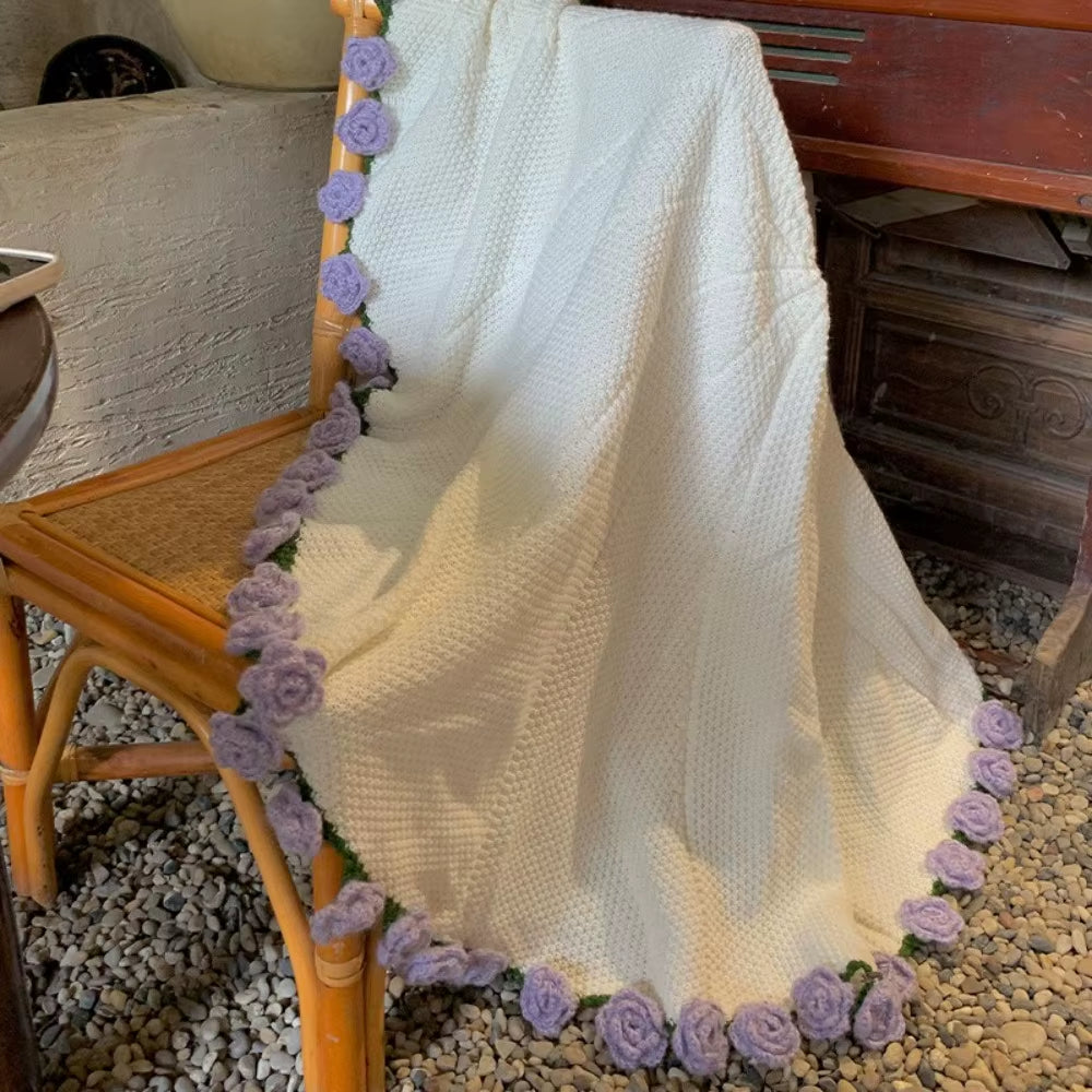 Handmade Gift Crochet Rose Bouquet Blanket Fashion Finished Knitted Flower Blanket Soft Rose Nap Blanket Valentine'S Day