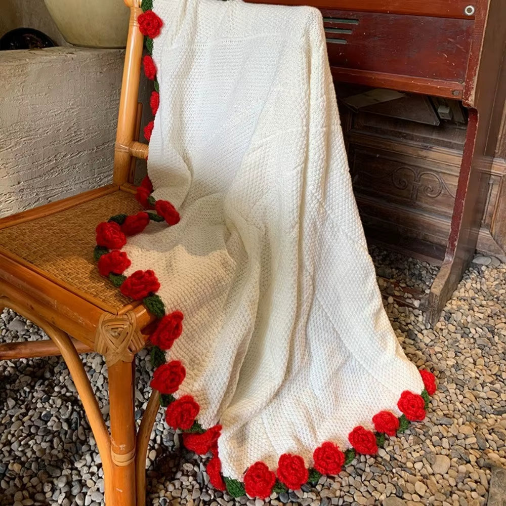 Handmade Gift Crochet Rose Bouquet Blanket Fashion Finished Knitted Flower Blanket Soft Rose Nap Blanket Valentine'S Day