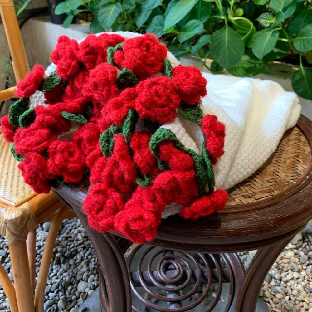 Handmade Gift Crochet Rose Bouquet Blanket Fashion Finished Knitted Flower Blanket Soft Rose Nap Blanket Valentine'S Day