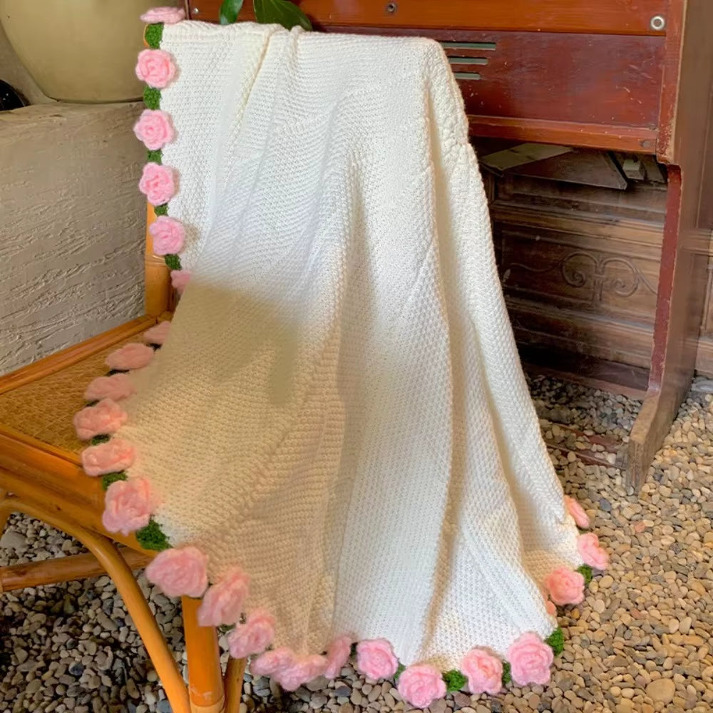 Handmade Gift Crochet Rose Bouquet Blanket Fashion Finished Knitted Flower Blanket Soft Rose Nap Blanket Valentine'S Day