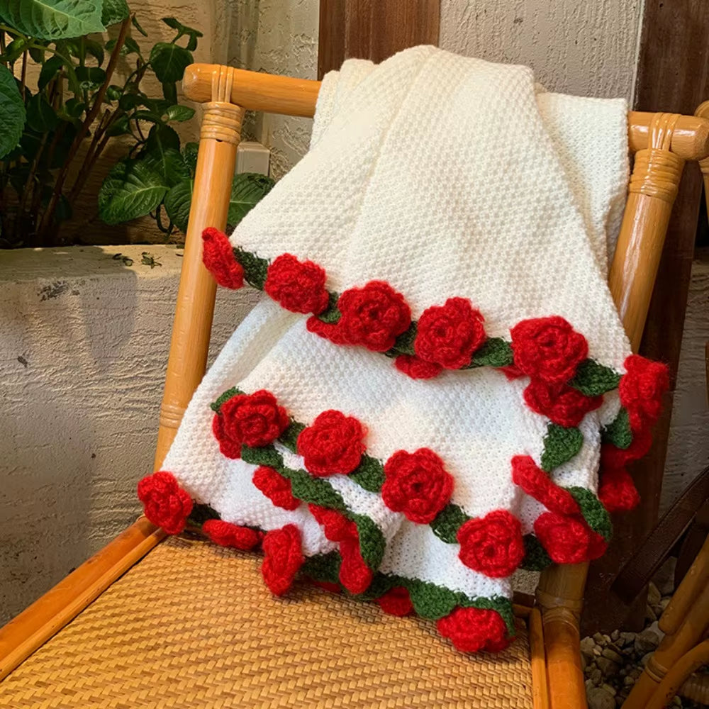 Handmade Gift Crochet Rose Bouquet Blanket Fashion Finished Knitted Flower Blanket Soft Rose Nap Blanket Valentine'S Day